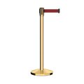 Montour Line Retractable Belt Barrier Stanchion, 2" Pol.Brass Post  11' Maroon Belt M530-PB-MN-110